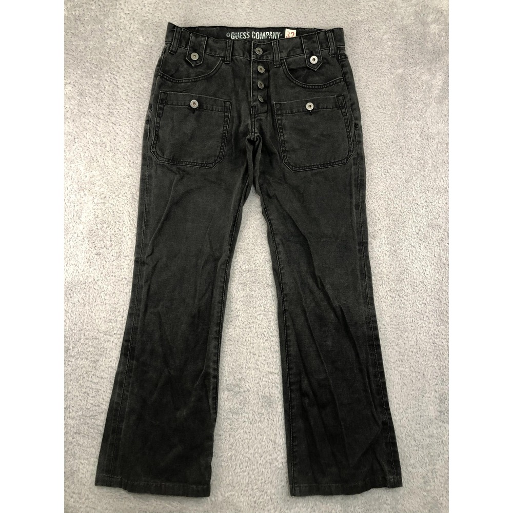 VTG Guess Jeans Men 32x30 Black Bootcut Made in Macau Button Fly Cargo Pockets